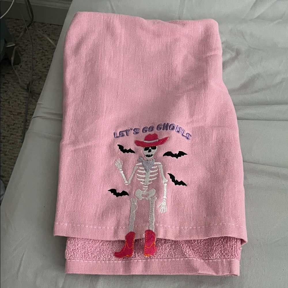 Pink Skeleton Embroidered kitchen Towel